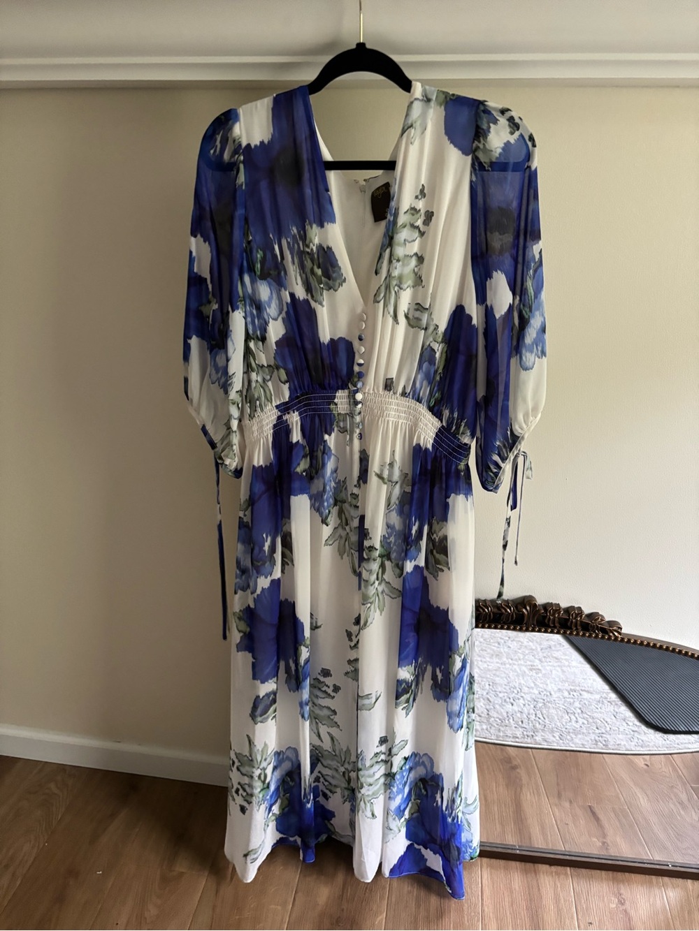 Taylor White Maxi Dress with Bold Blue Floral Print